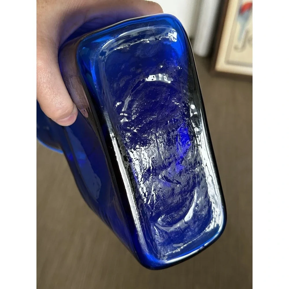 BLENKO Cobalt Blue Art Glass Double Spout Pitcher Vase Carafe 8